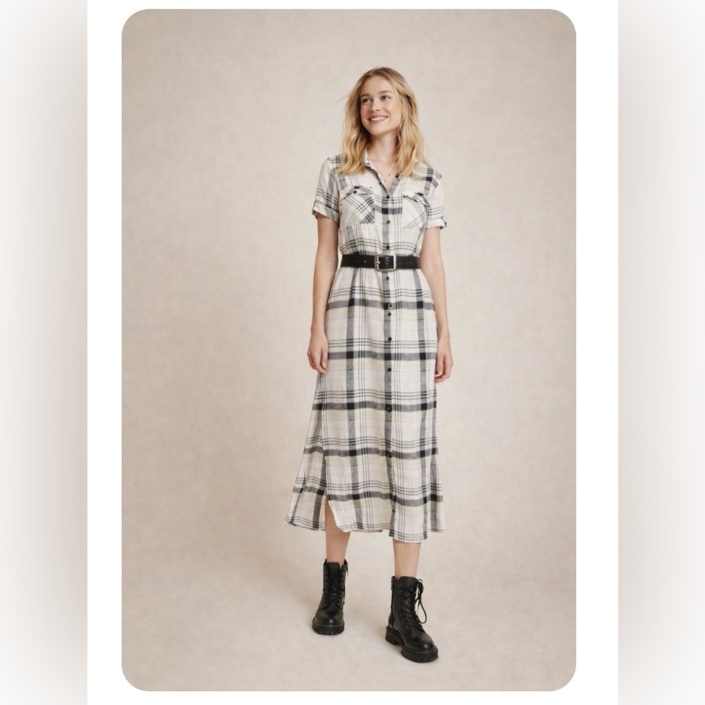 Anthropologie Cloth & Stone Hannah Plaid Button Down Shirt Dress.
